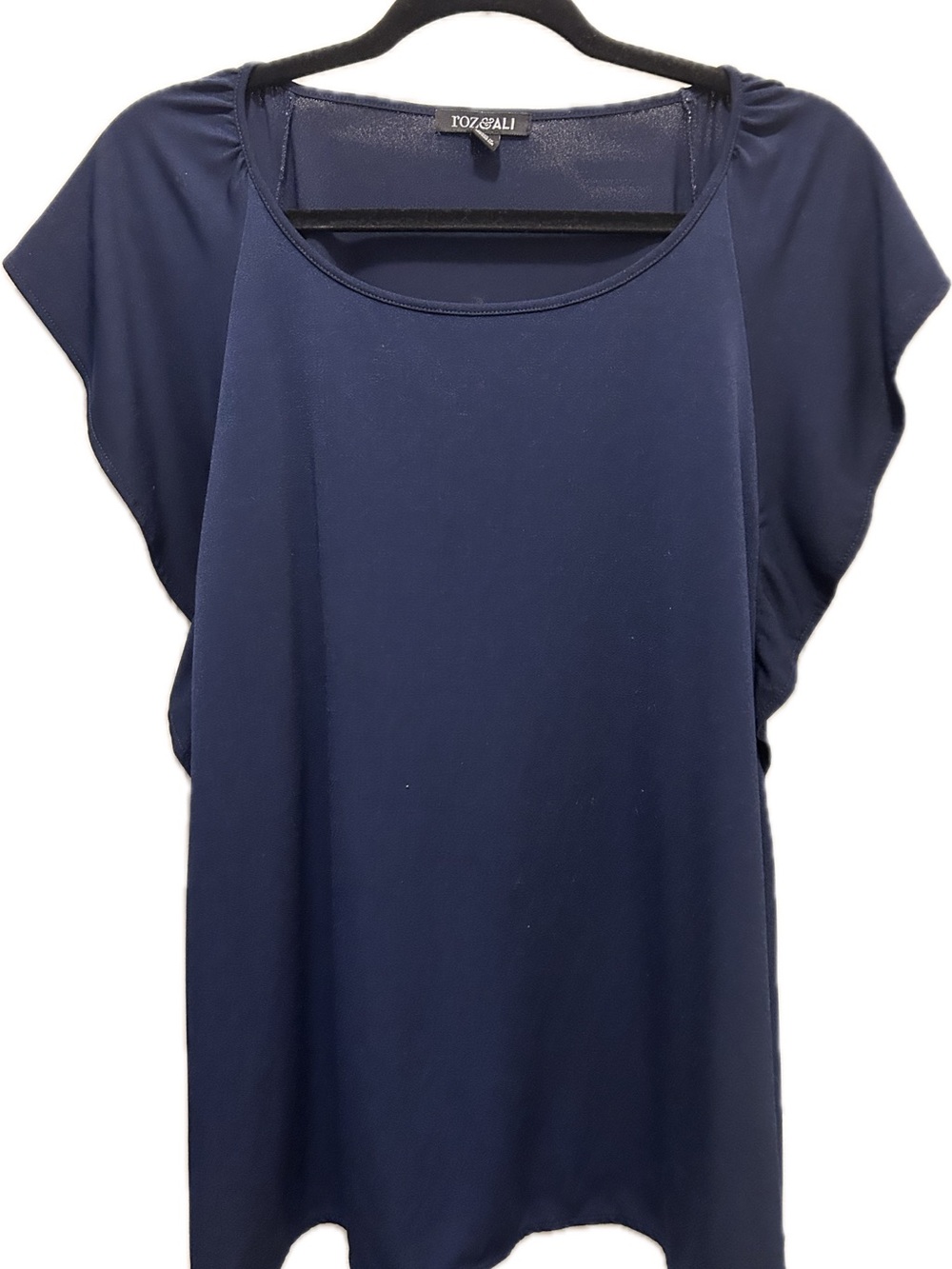 Navy 1X Roz & Ali Navy Short Sleeve Scoop Neck Blouse